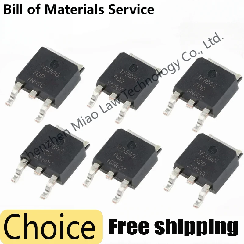 10pcs FQD1N60C 1N60C FQD2N60C 2N60 FQD4N60C 4N60C FQD5N60C 5N60C FQD6N60C FQD7N60C FQD8N60C FQD20N06C 20N06C FQD10N60C TO-252