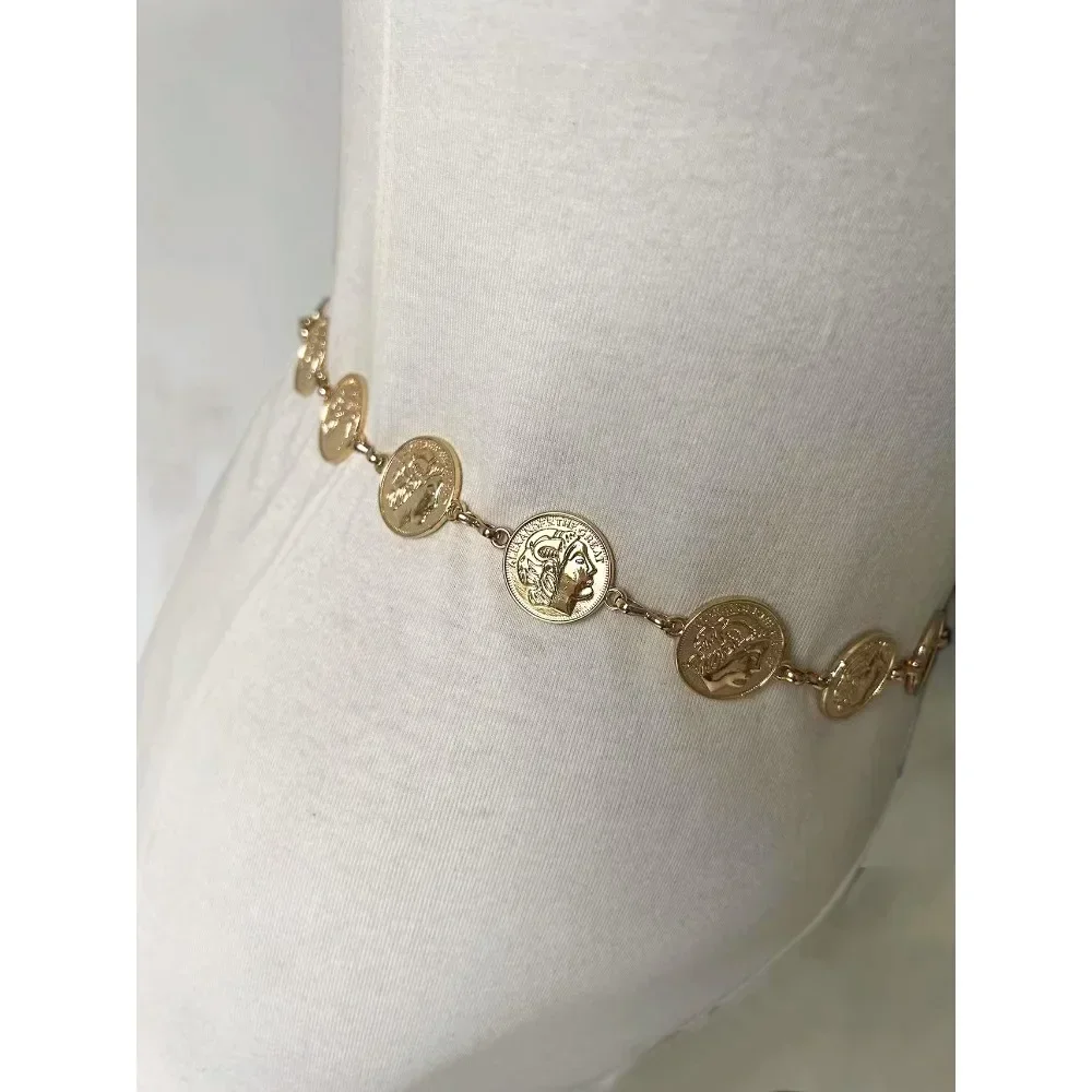 High Quality 80s Gold Coin Alexander The Great Chain Belt Women Waist Belly Chain Fashion Accessory