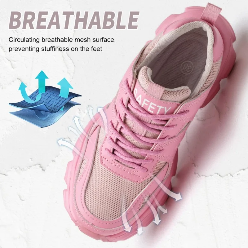 2024 Latest Fashion Women\'s Work Boots Steel Toe Cap Anti Smashing Lady Sneakers Lightweight Elegant Female Safety Shoes