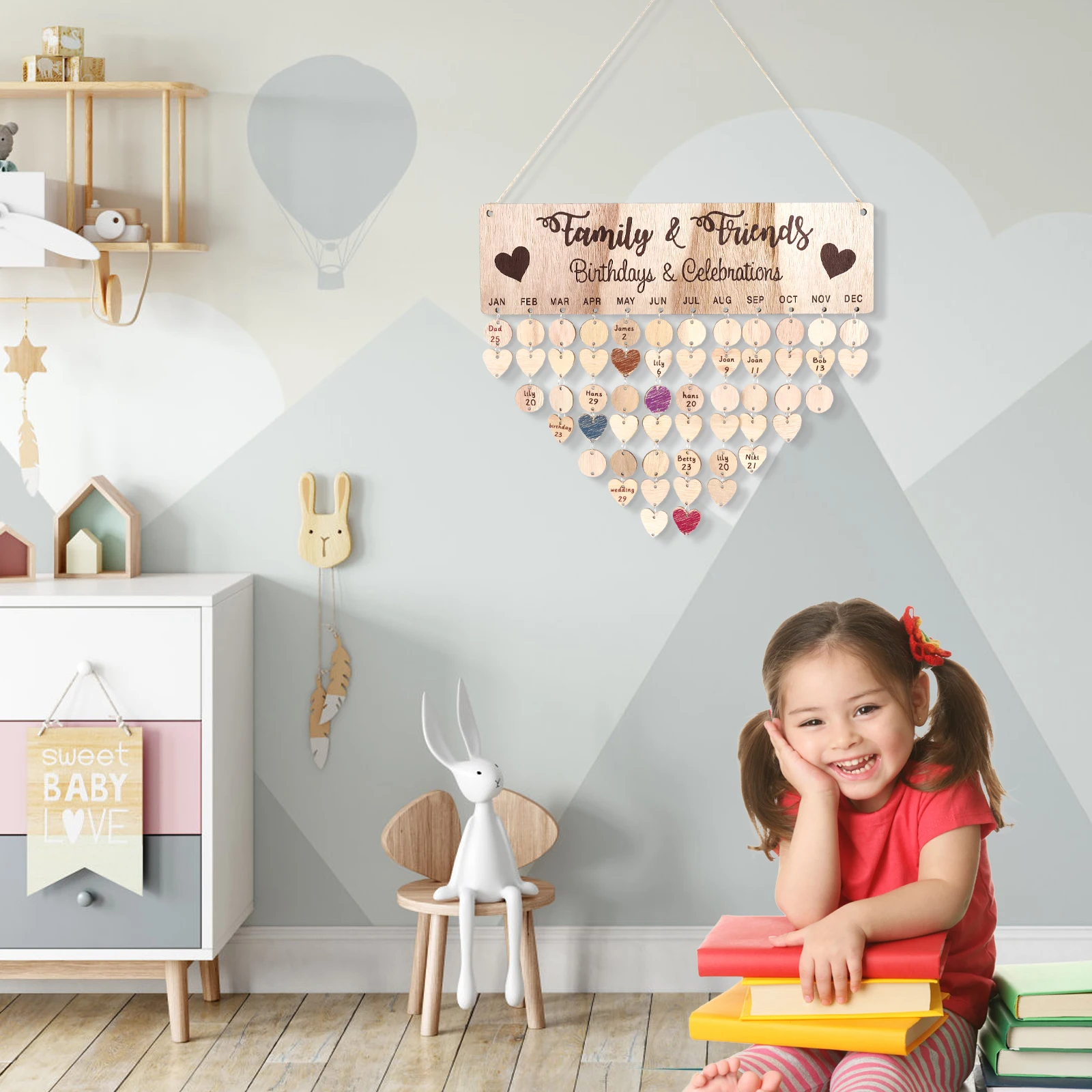 

Toyvian DIY деревянная подвесная доска-календарь деревянная табличка-напоминание для домашнего офиса 2025 настенный органайзер для даты на день рождения