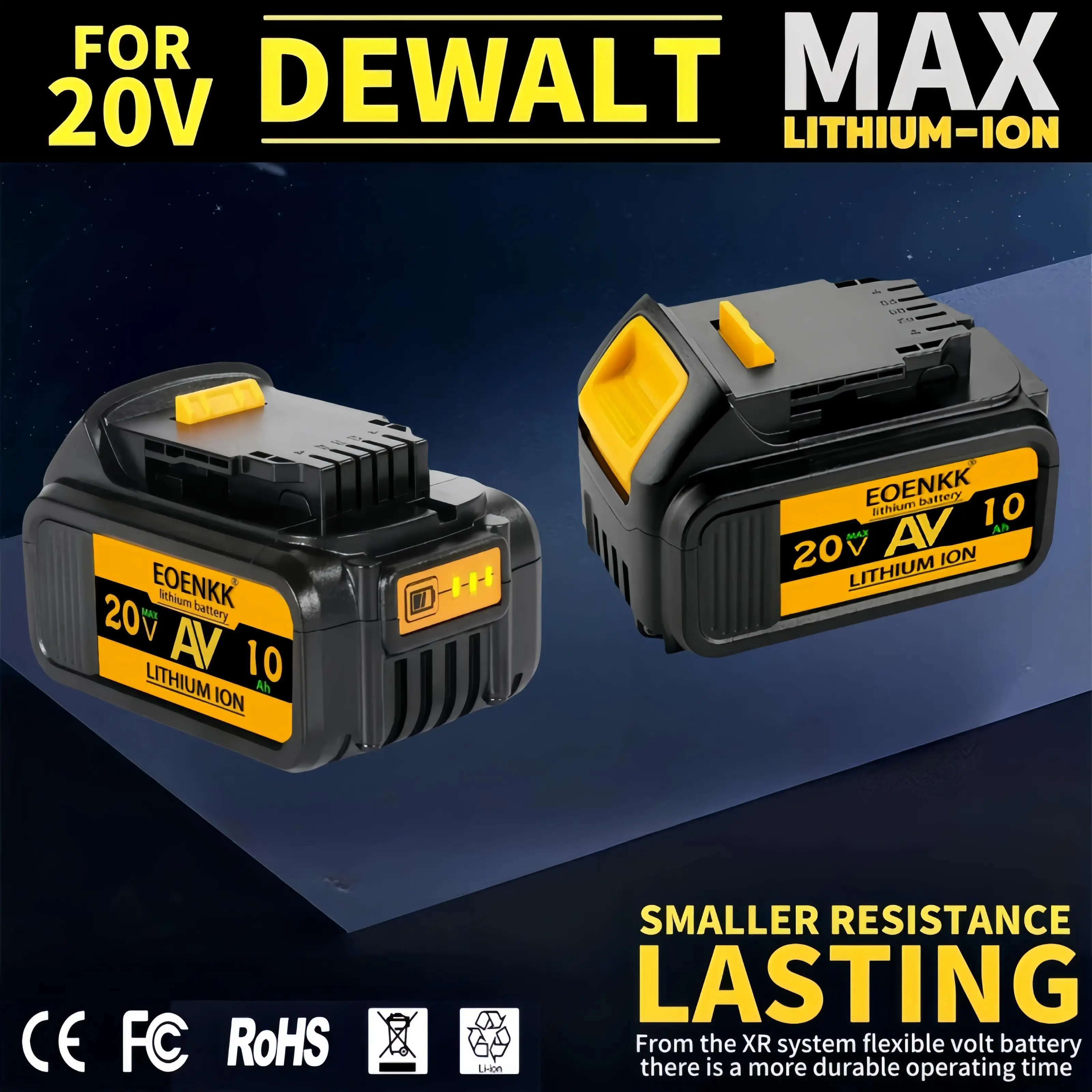 디월트 DCB200 리튬 교체 배터리, 디월트 DCB182 DCB201 DCB205 배터리, 20V 10.0Ah, 10000mAh, 신제품