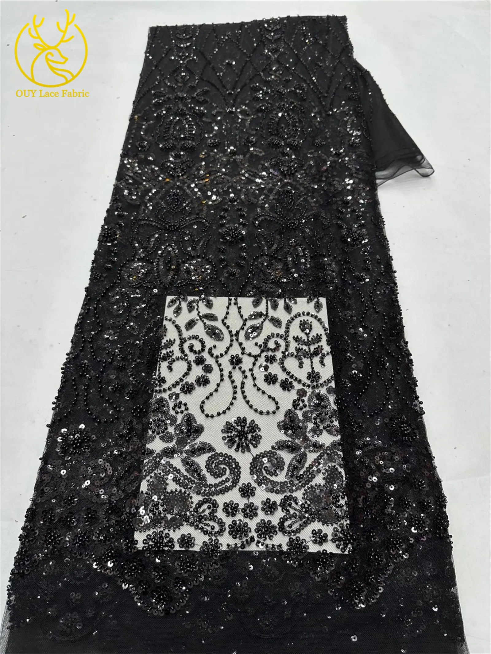 5 Yards meistverkaufter afrikanischer Pailletten-Spitzenstoff, hochwertige Mode, nigerianischer Perlen-Tüll-Spitzenstoff, Nähen von Partykleidern – Detail 16