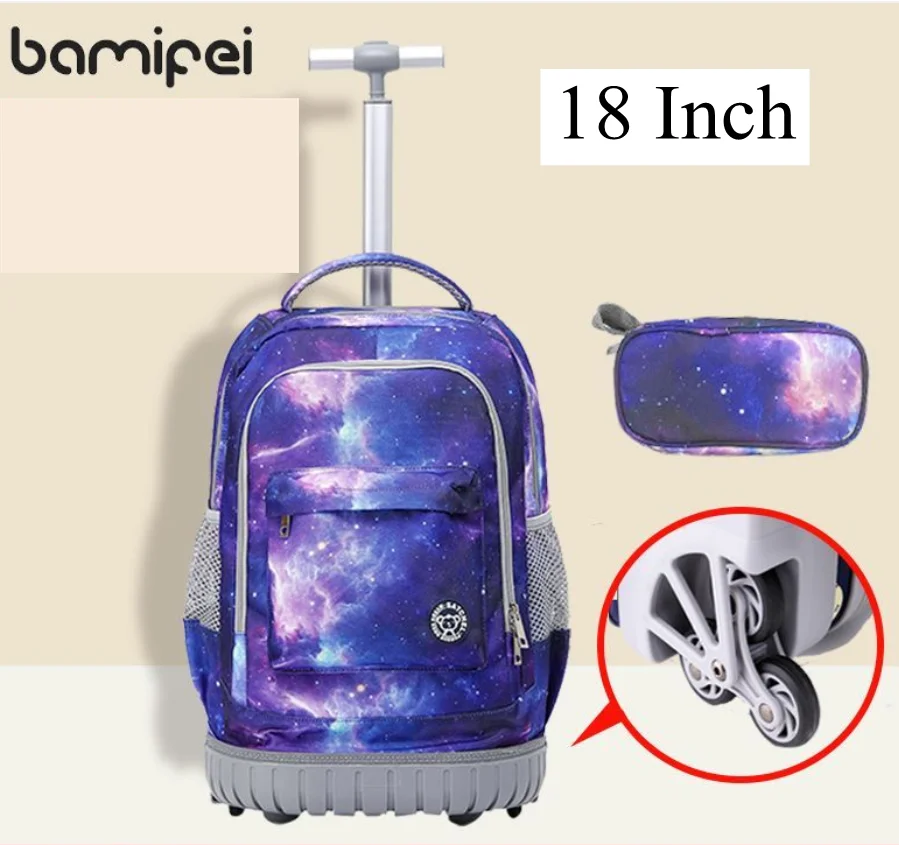 18 Inch  Rolling Backpack 6 wheels 16 Inch Travel Luggage Suitcase Girls Wheeled Backpack for College School Trolley Bags Boys