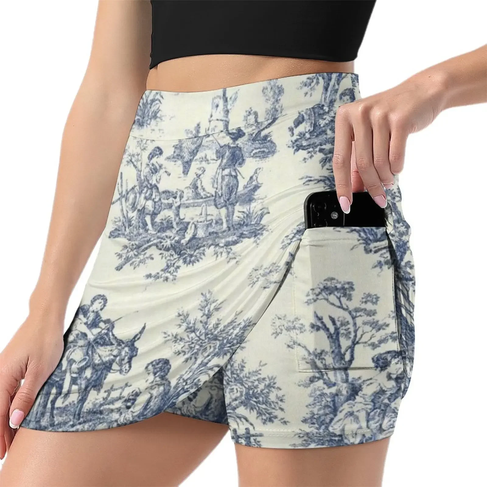 Powder Blue French Toile Picnic Designs Mini Skirt Skirt satin women's clothing trend 2024 Skirt pants