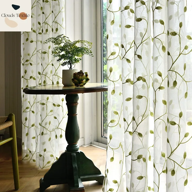 

Leaf Flower Tulle Towel Embroidery Embroidered Window Curtains for Living Dining Room Bedroom Dolce Gabbana Muslin Explosive