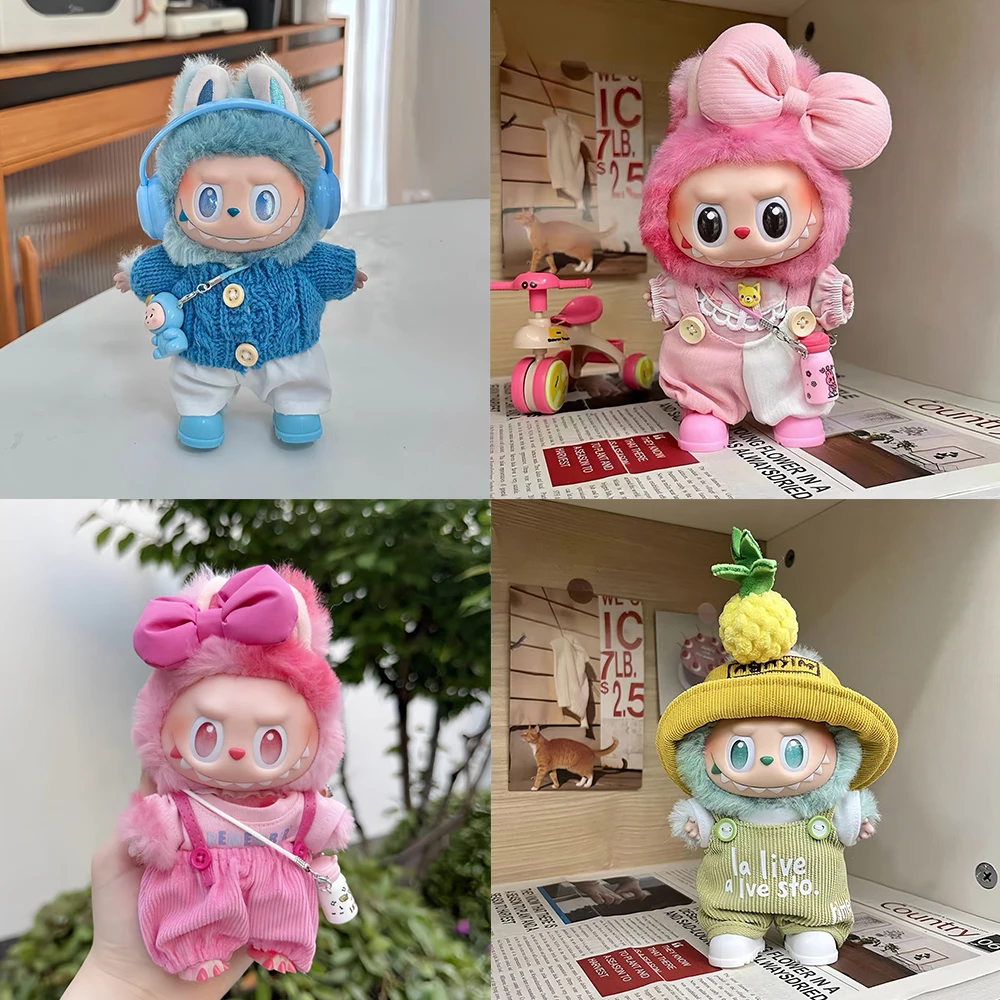 For Labubu V1 V2 V3 Clothes Vinyl Baby Clothes Lucky Loyalty Trendy Cool Strap Pants Diy Accessories Gift Customization Doll