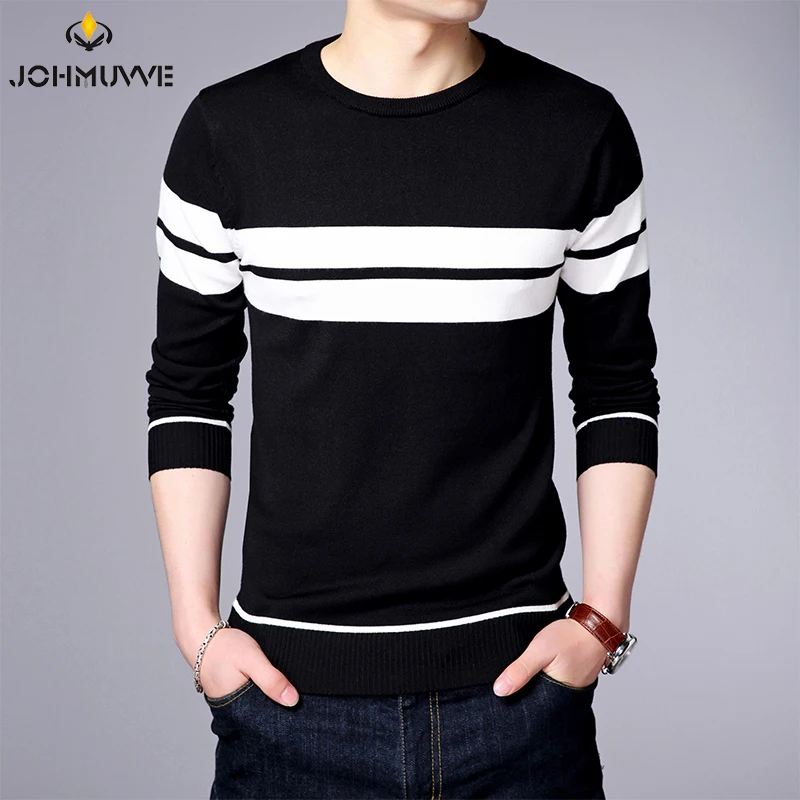 Men's Casual Striped Knit Spring and Autumn Long Sleeved Pullover Fashion Top