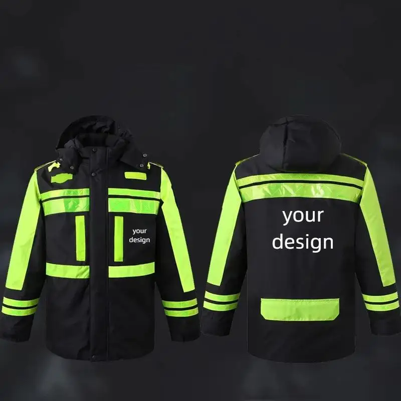 Winter Safe Riding Reflective Thickened Inner Tank Raincoat Jacket Oxford Cloth Waterproof Windproof Coat With Printed Logo