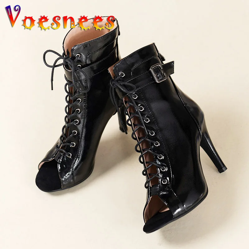 Beginner Of Jazz Dance Practice Shoes 9.5CM Fashion Lace-up High Heels Pumps European And American Large Size Women Cool Boots