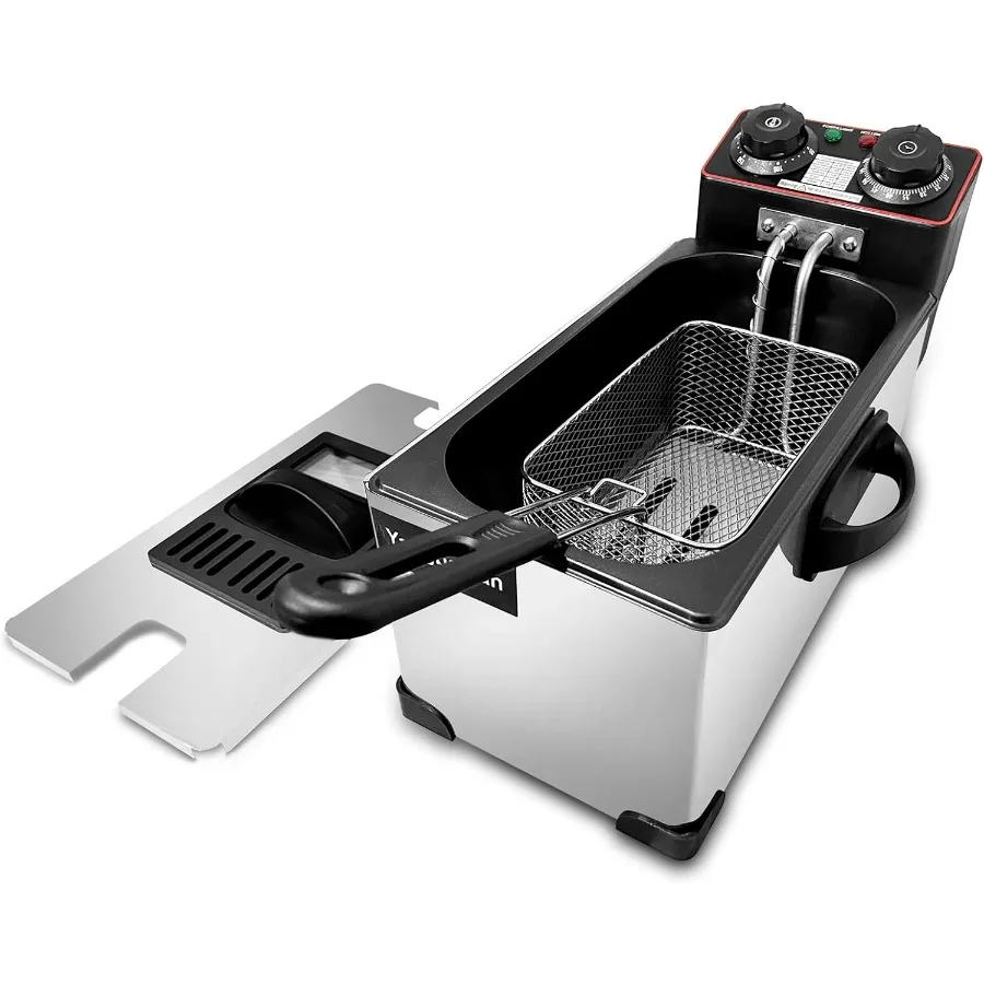 

Mini Deep Fryer 3L 1300W with Basket Stainless Steel Body Temperature Timer Control View Window Lid for Home Restaurant Use