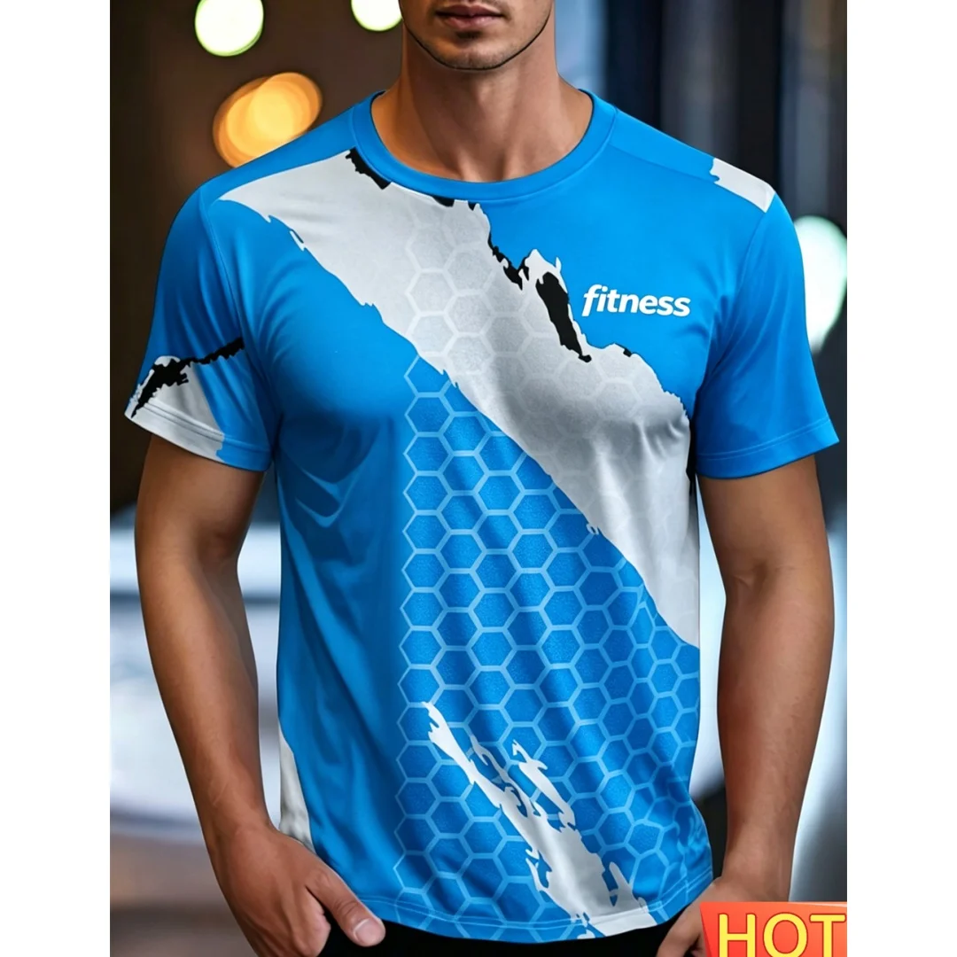 Gym quick drying round neck T-shirt Summer Fitness t shirt for man Polyester breathable men's T-shirt Men's clothing sports tops