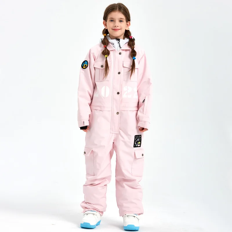 MUTUSNOW Children One Piece Ski Suit Winter Warm Kids' Ski Jumpsuit Outdoor Waterproof Snowboarding Overalls For Boys And Girls