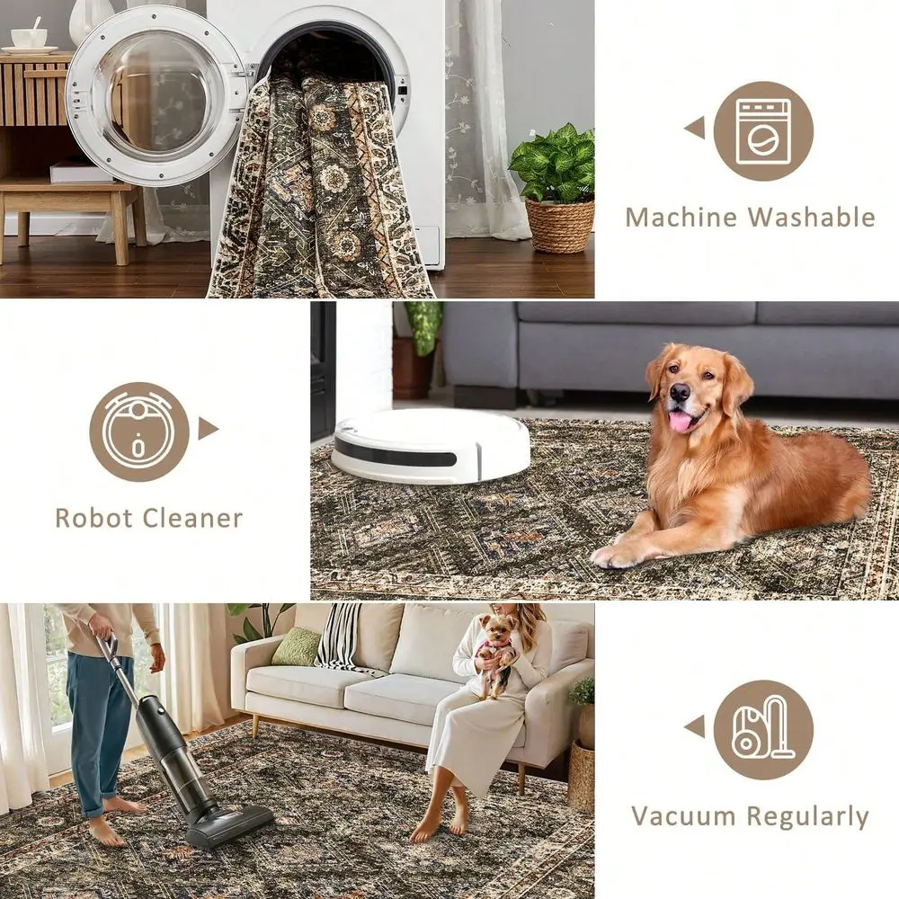 

Rugs,Washable Rugs For Living Room,Vintage Boho For Office,Dining Room,Kids Room And Farmhouse,Durable Low Pile NonSlip Area Ru