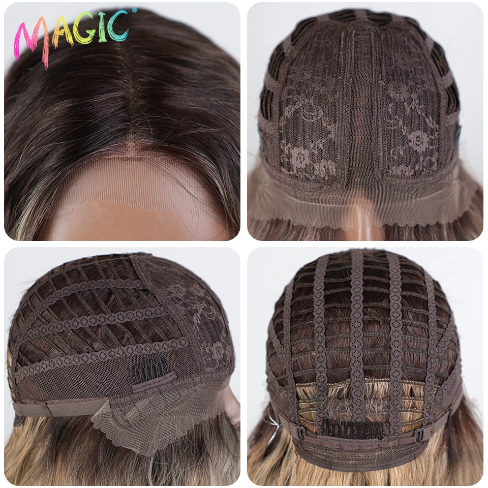 Magic Synthetic Lace Front Wigs For Women 30" Long Body Wave Lace Wig Ombre Brown Blonde Highlight Cosplay Wigs Heat Resistant image 6