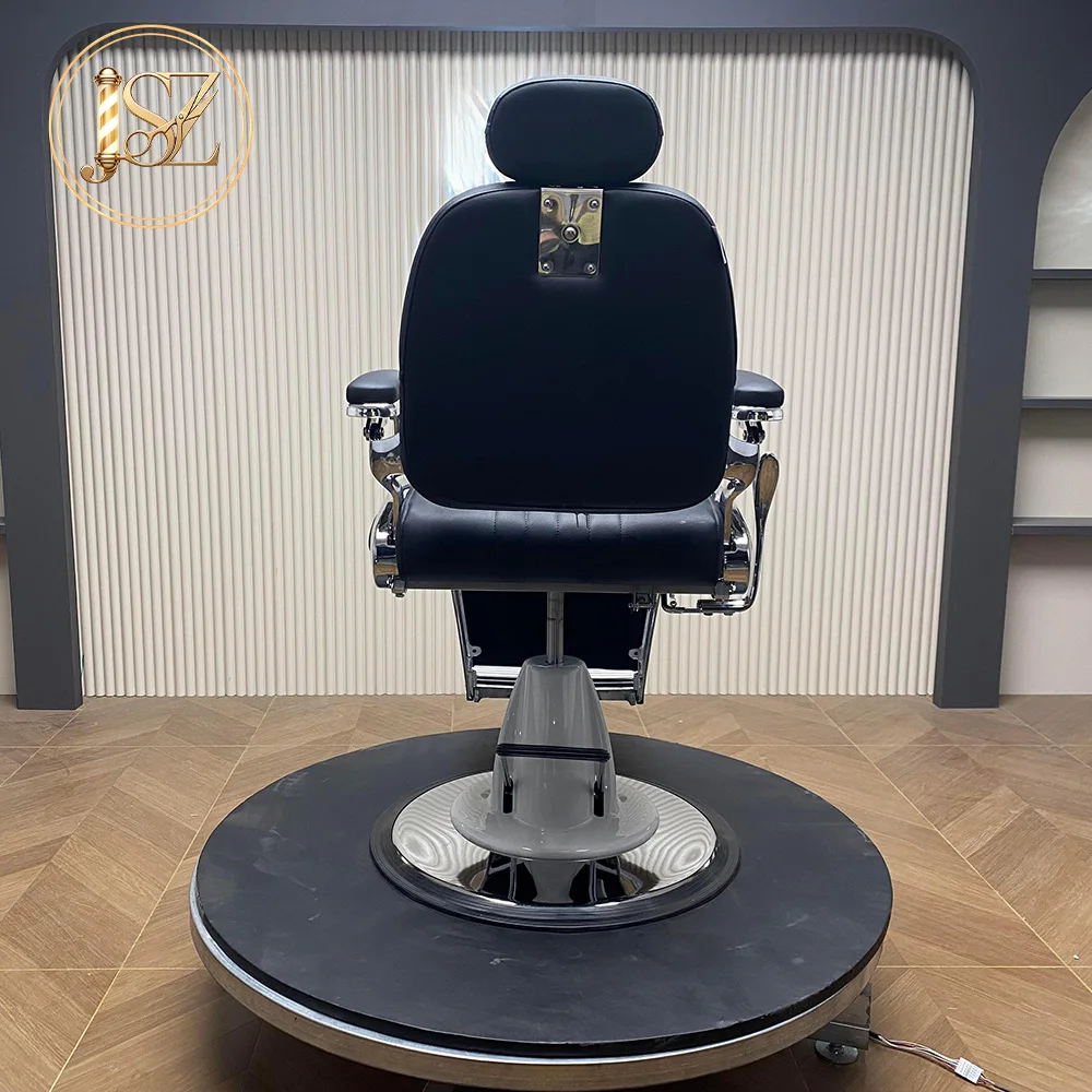 Heavy-Duty Built Reclining Styling Chair Smooth Black Leather Commercial Salon Furniture For Professional Use