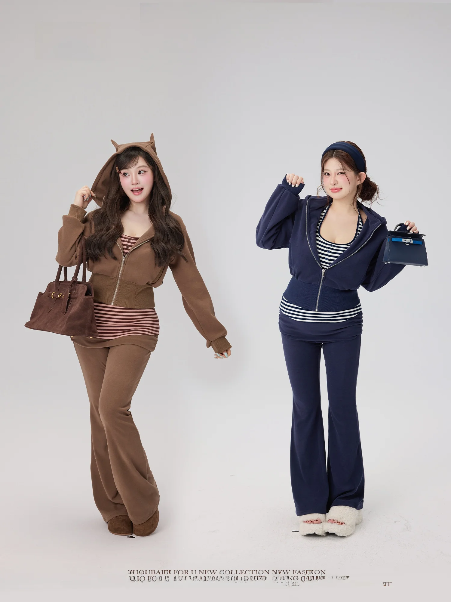 

Ultra Soft Mousse Texture High Elastici Sweatirt Set Women's Faion Casual Stripe Pattern High Waist Long Pants