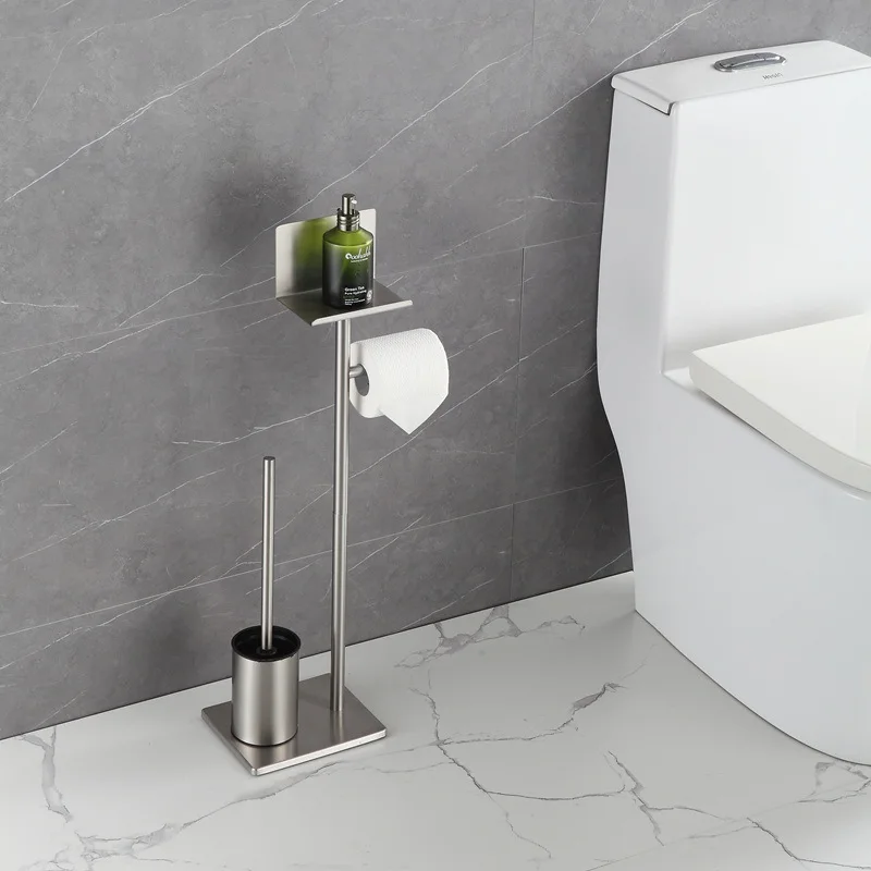 silver Toilet brush Floor type paper towel holder Household bathroom waterproof toilet roll paper vertical New multi-functi