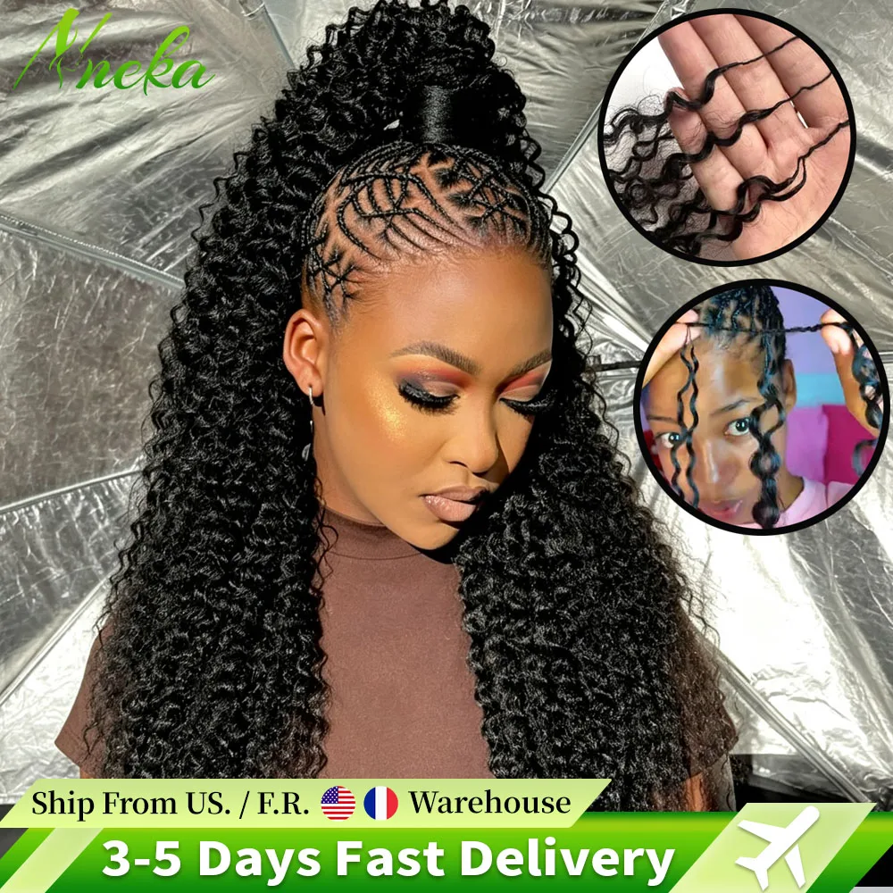60g/Pack Bunldes Burmese Curly Deep Wave Crochet Human Hair Brasid Knotless Pre-Separated Feather Human Crochet Hair Curly Water Wave Human Hair Extensions 14-30 Inch Human Crochet