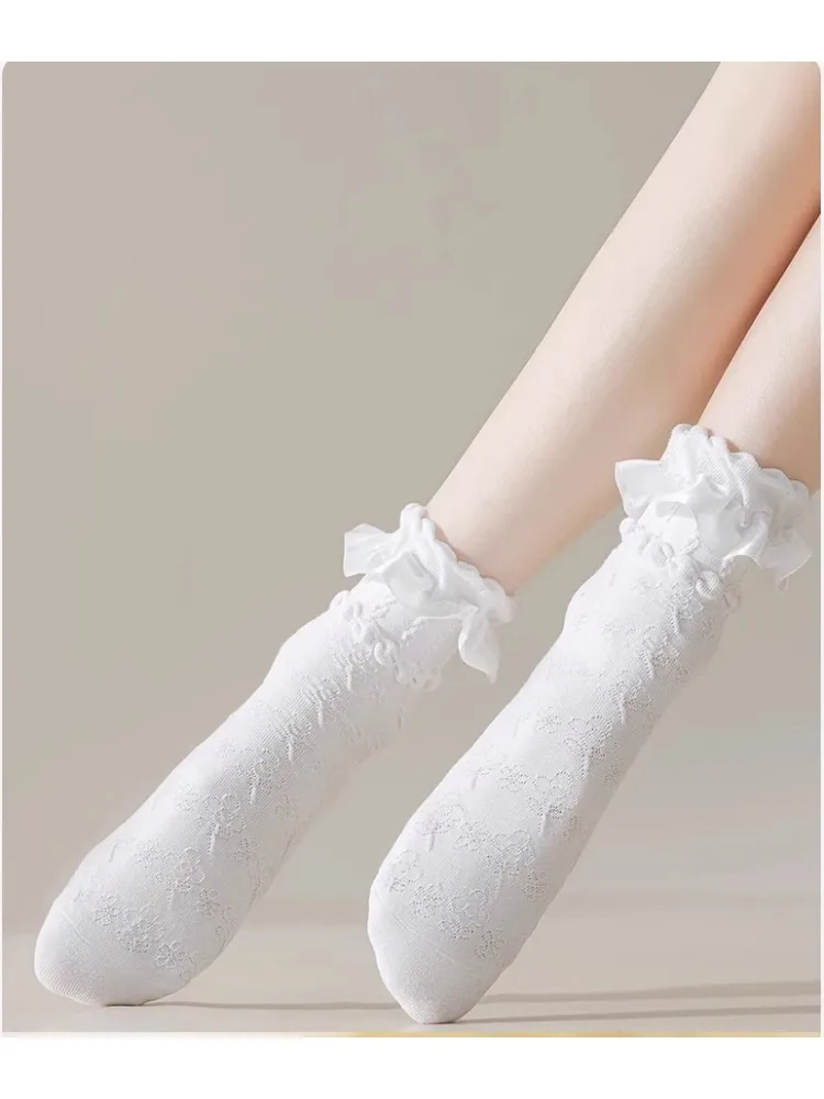 3 أزواج امرأة لوليتا لطيف أسود أبيض الجوارب مجموعة الربيع الصيف الإناث سيدة بنات الدانتيل Kawaii الجوارب للنساء #2