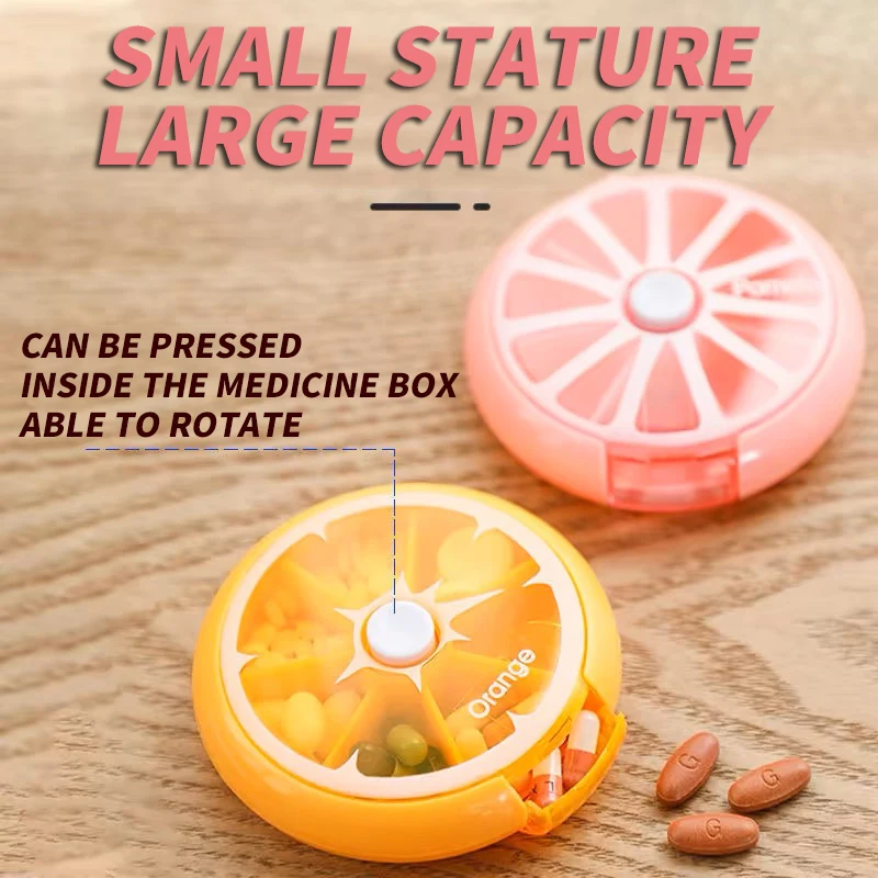 Seven-Compartment Rotating Medicine Box-Portable Press Rotating Medicine Box Pill Medicine Sub-Packaging Storage-One week Sub-