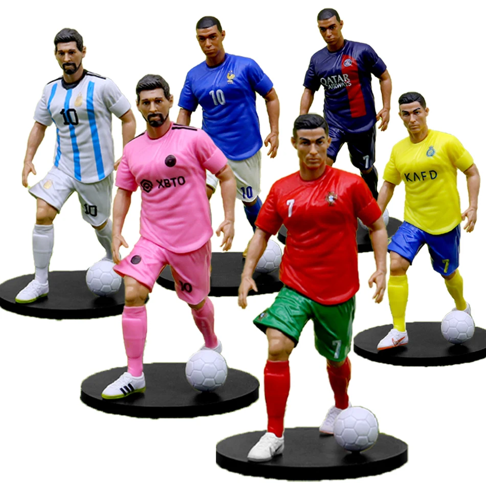 6pcs New Football Star FIFA C.Ronaldo  Messi Mbappe Model Dolls Cartoon Cute Action Figure Car Accessories Football Fans Gifts