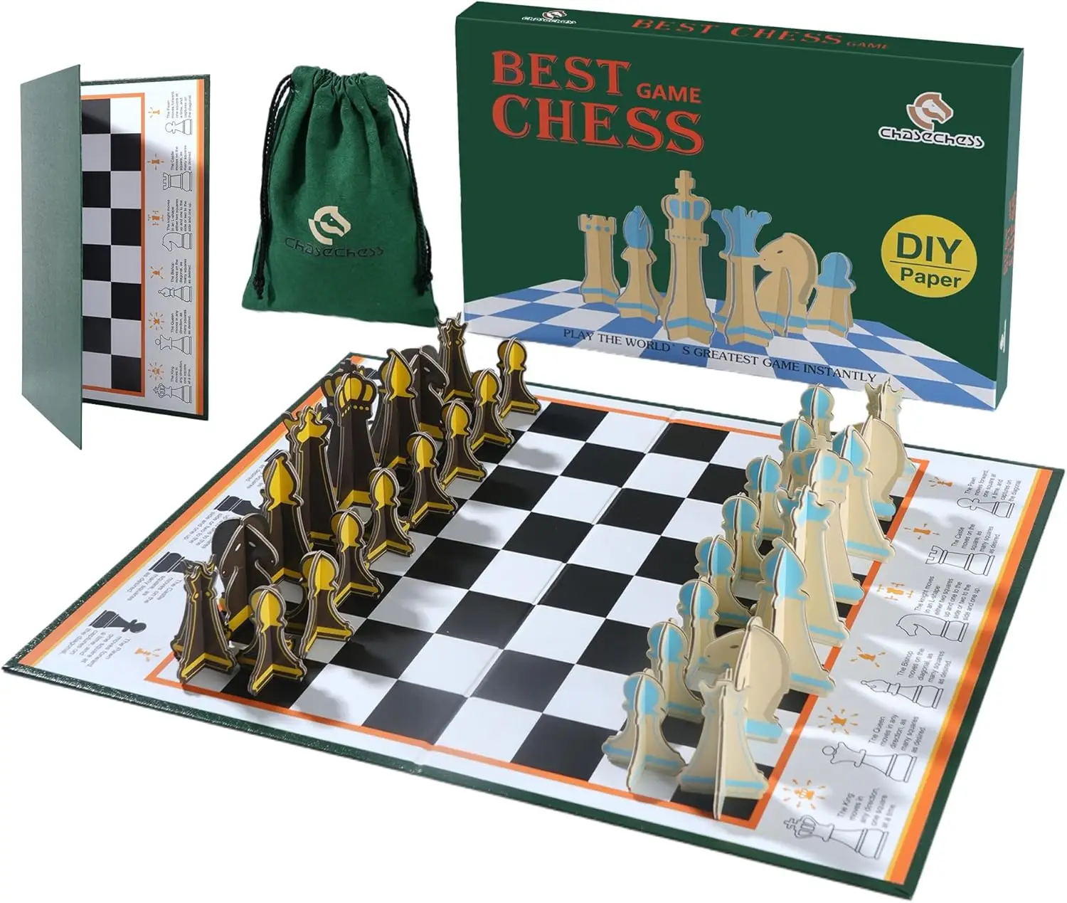 

Ultra-Thin 0.1cm Folding Chess Set with Interlocking Pieces & Storage Slots, Portable Travel Chess for Beginners & Family Fun