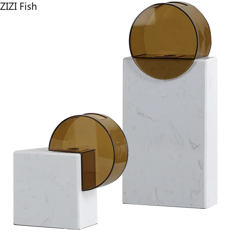 Acrylic Marble Vase Flower Vessels Ornament Desktop Decorative Vases Flower Arrangement Dried Flower Vase Hydroponic Vases