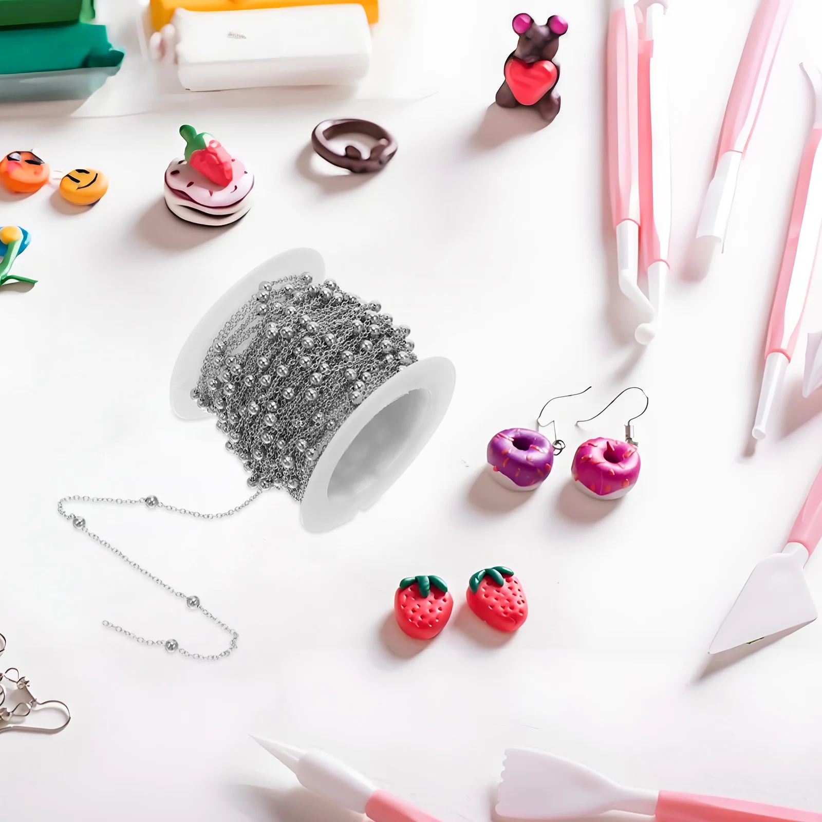 1 Roll Stainless Steel Bead Chain Round Design Jewelry Chain Roll for DIY Necklace Bracelet Making Accessories