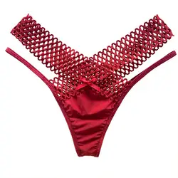 Lady Briefs Hollowed Out Elastic Thin Strip French Style Ladies Sling Thong Solid Color Women G-string Daily Underpants