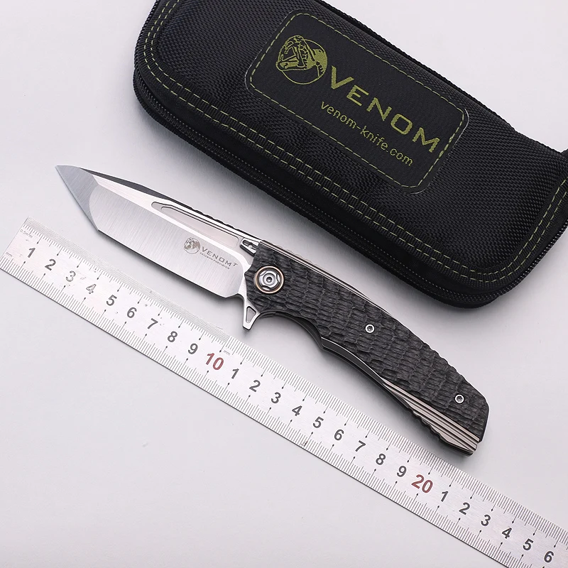 Kevin John Venom T S30V Blade Titanium CF handle flipper folding knife outdoor camping hunting survival pocket knives EDC tools