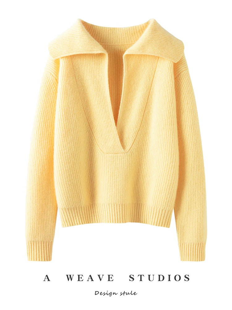 

ADDONEE Women's 100% Cashmere Knitwear Big V-neck Pullover Casual Luxury Style Cashmere Knit Sweater Coat Autumn Winter Clothes