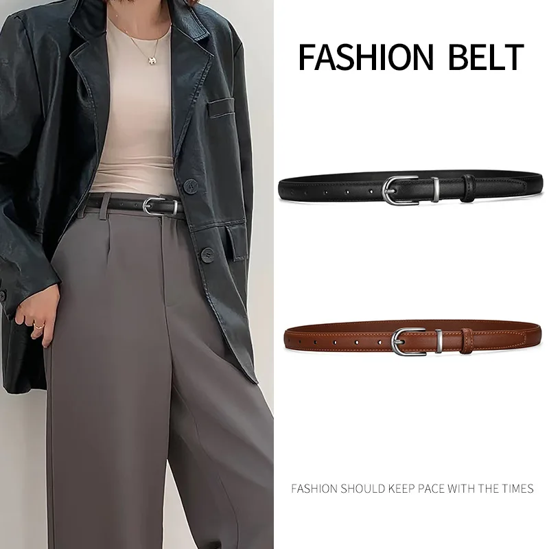 New Women's Thin Waistband with Needle Buckle High-end Feel Leather Belt Versatile and Minimalist Style Jeans Suit and Waistband