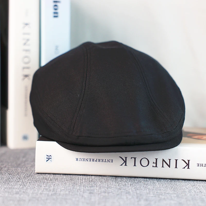 Spring Summer Linen Newsboy Cap New Solid Black Breathable Beret Men's Women's Literary Retro Hat England Hats Male Hats A-59