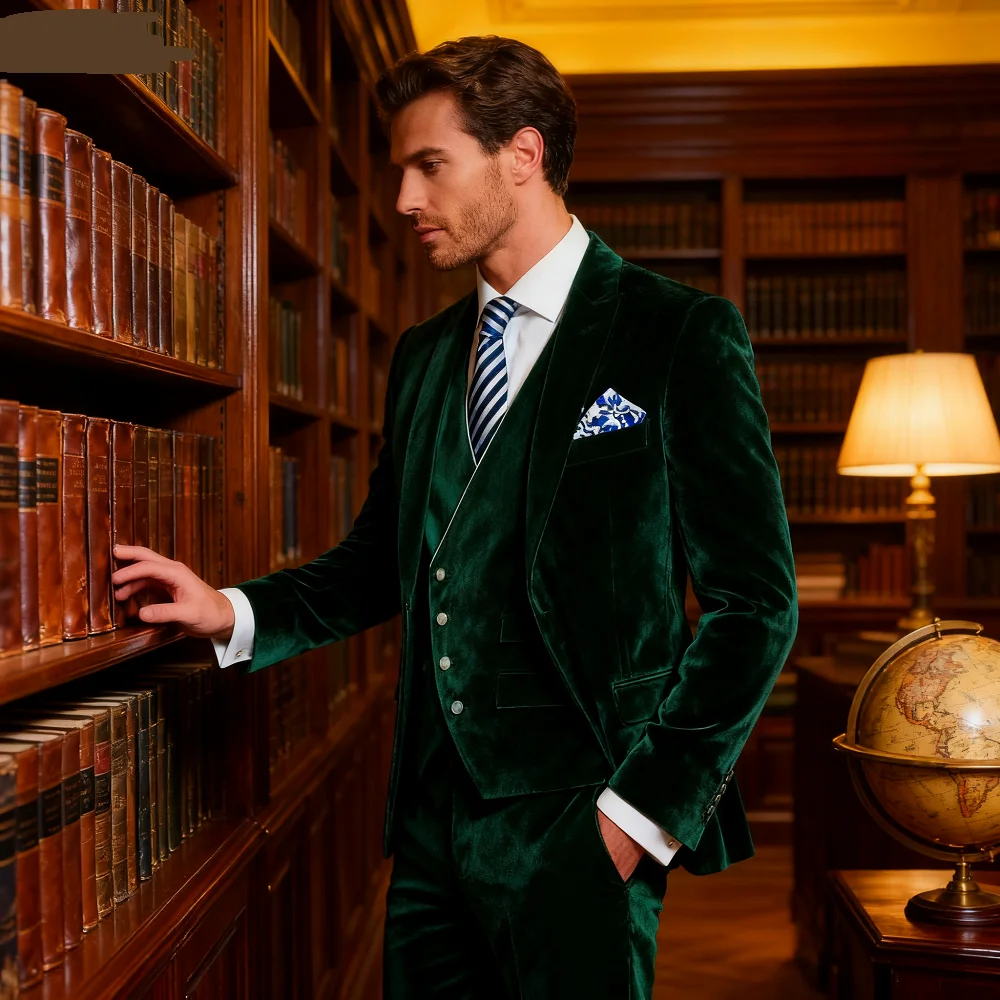 

Solid Color 3-Piece Men's Suit Fashionable New Formal Business Wedding Unique Button Lapel Tuxedo Vest Pants Set