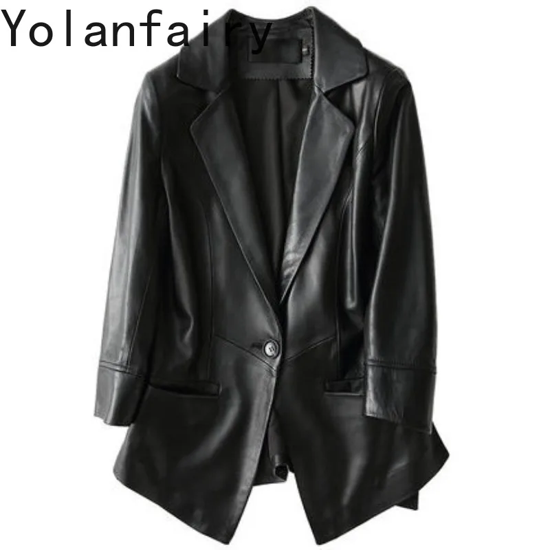 YOLANFAIRY Real Sheepskin Leather Jackets for Woman Slim-fit Suit Coat Genuine Leather Jacket Women's Clothing Casaco Feminino