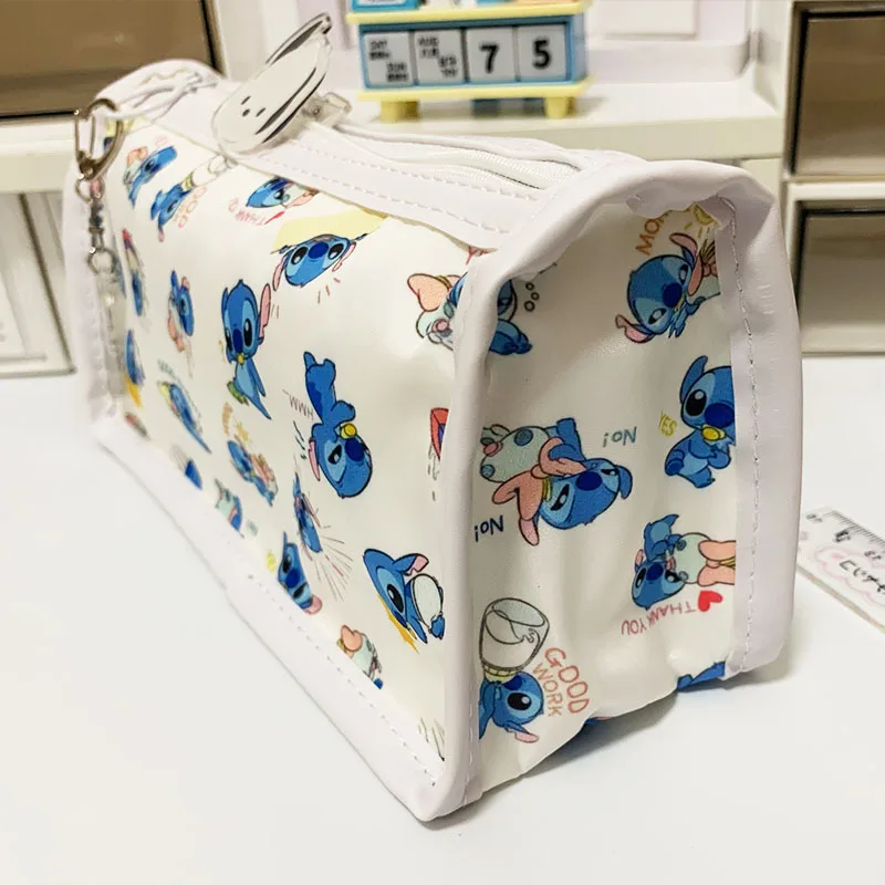 Disney-Stitch Caso Lápis Transparente, Kawaii de Camada Dupla, Grande Capacidade, Bolsa Multi-Funcional, Material Escolar Infantil