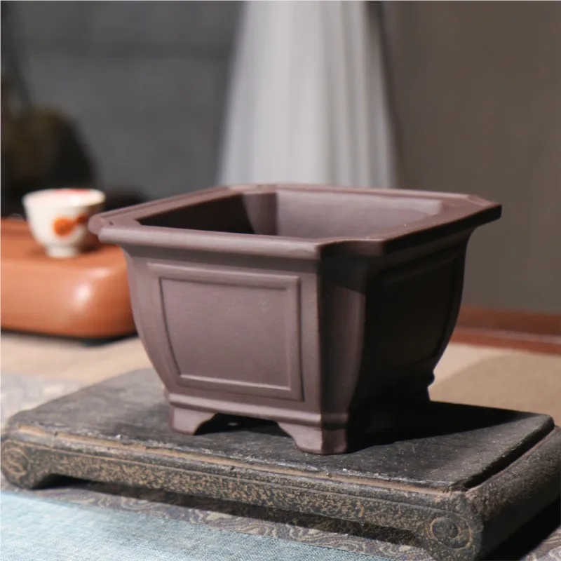 

Creative Yixing Purple Sand Flower Pot Square Ceramic Bonsai Pot Household Desktop Chinese Style Decorative Flower Pot 1PCSLE915