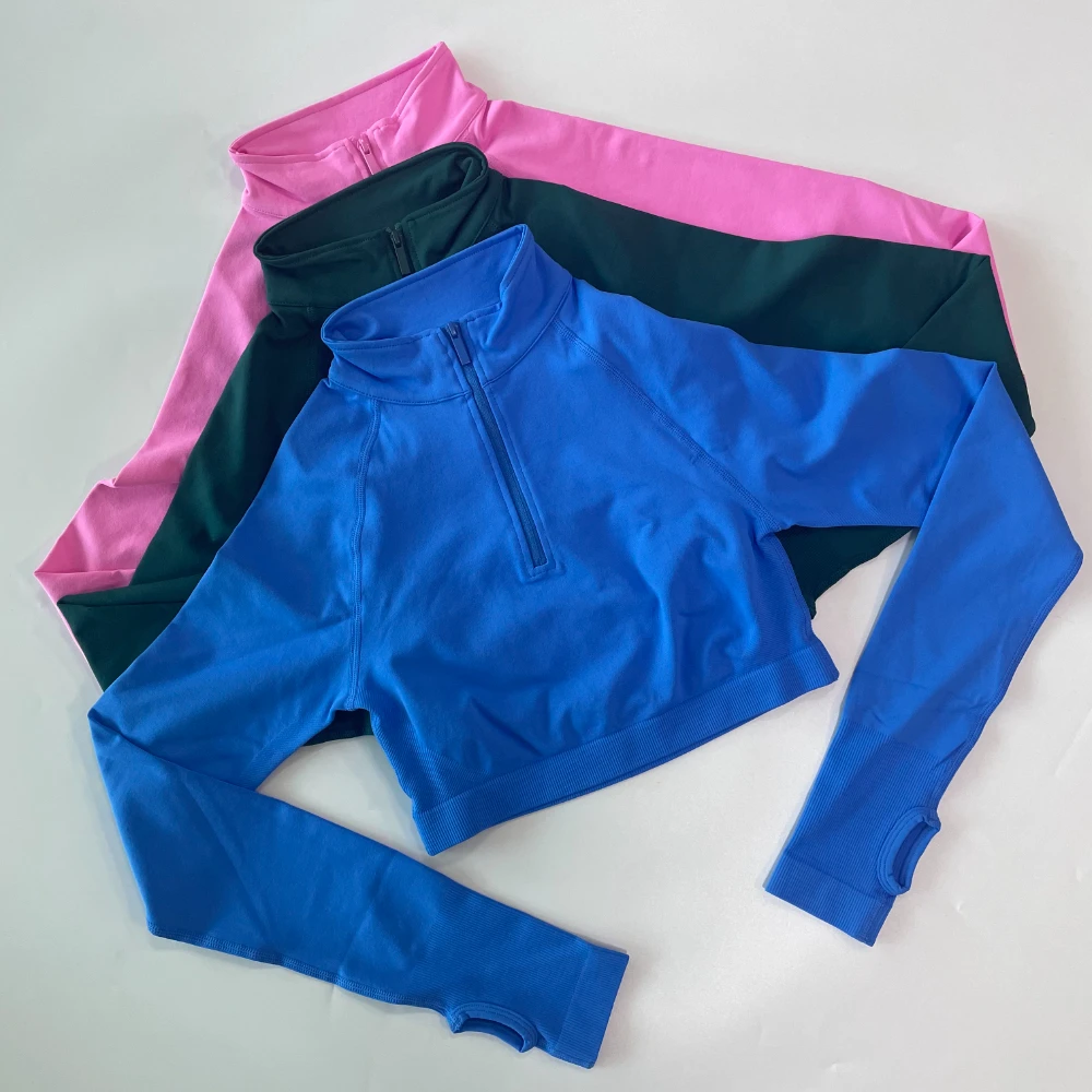Crop Zippy Running Fitness Jacket Top Outdoor Sports Long Sleeved Women Slim Yoga Clothes Sportswear Fitness Yoga