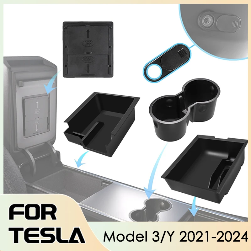 Storage Box for Tesla Model 3 Highland 2024 Accessories Center Console Trays for Tesla Model Y 2021-2024 Hidden Box Webcam Cover