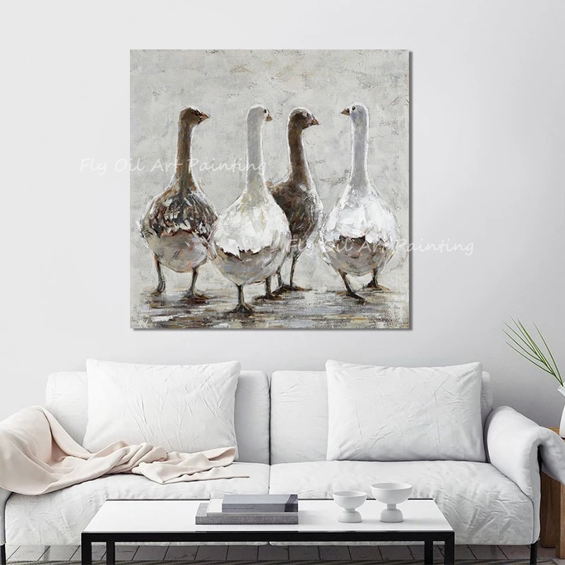 100% Handmade duck animal picture square artwork 2022 new design oil painting for office living room decoration gift