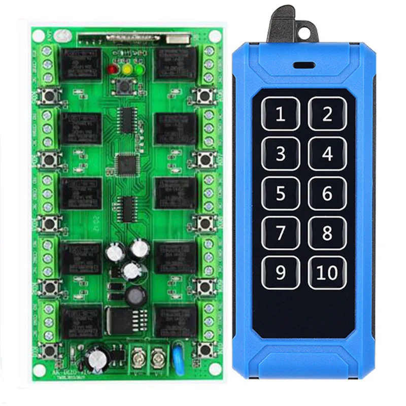 433MHZ DC 12V 10A 10 CH 10 channel RF Wireless Remote Control system Individual learning code light/lamp/led band