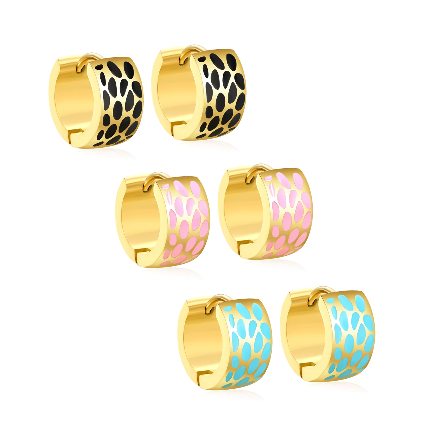 LUXUSTEEL Oil Drop Colorful Skeleton Column Hoop Earring Women Stainless Steel Geometric Stud Earrings Jewelry Party Gift