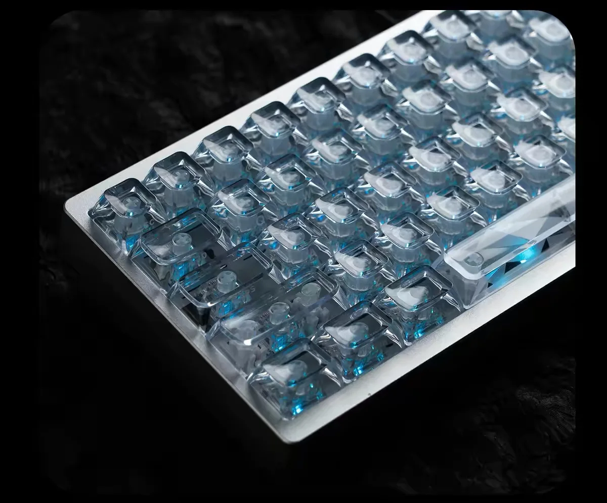 Diamond Prism Ice Soul Side-Printed Keycaps,High-Transparency PC Material,ASA,Cross-Shaped Mechanical Magnetic Switch Keyboard