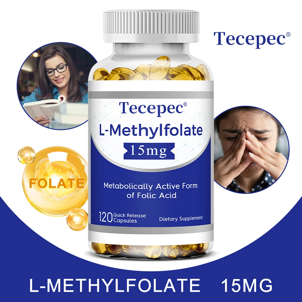 L-Methylfolate 15mg Capsules, Active Methyl Folate Vitamin B9, Supports Brain, Heart, Mood and Overall Health, Gluten-Free