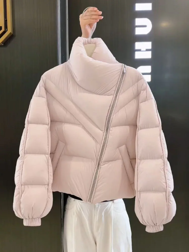 Coreano sle ort rosa gola para baixo jaet pão feminino commute sle Thiened fibra de poliéster branco du para baixo