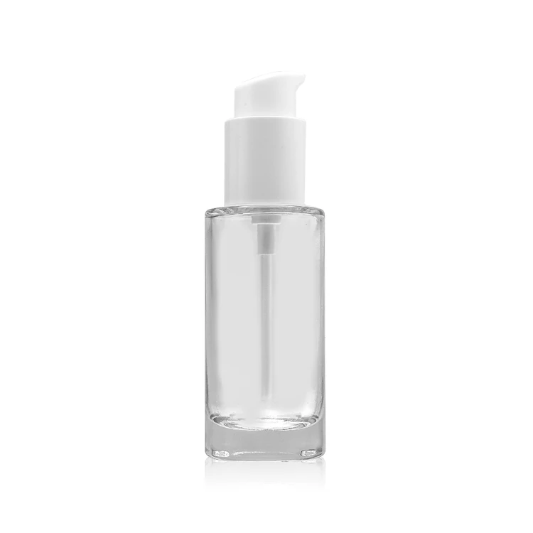 Cylinder Face Cream Lotion Pump Bottle Factory Direct Sale 30Ml Transparent Glass Sreum Lotion Foundation Bottle