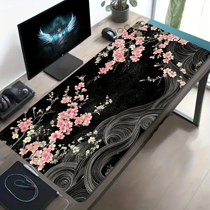 CIFBUY Large Gaming Mouse Pad Pink Cherry Blossom Ukiyo-e Non-slip Washable Rubber Base Oversized Desk Mat Office Computer Decor