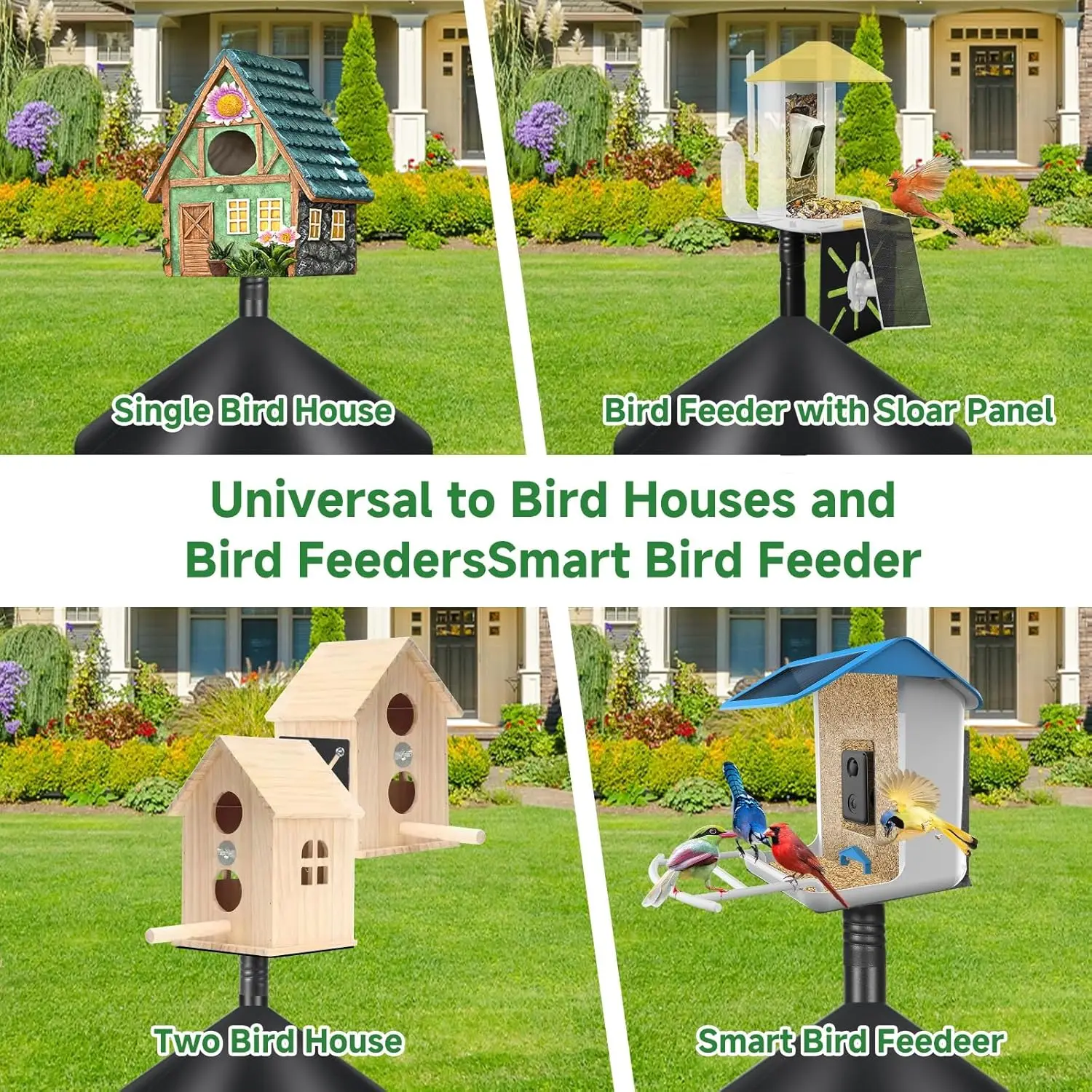 عمود تغذية الطيور قابل للتعديل مع حاجز السنجاب والحمام، حامل عالمي عالي التحمل للفناء الخلفي