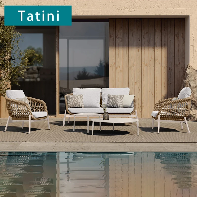 High End Hotel Patio Garden Outdoor Leisure Sofa Patio Villa Balcony Furniture Set Resorts Swimming Pool Rope Weaving Sofa