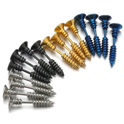 10pcs Stainless Steel Screw Thread Studs Earrings for Men Women Punk Fashion Jewelry Hiphop Supplies 18k Gold Wholesale